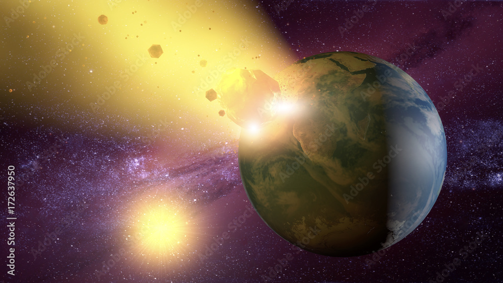 Obraz premium 3d rendering. Meteorite crashing against planet earth