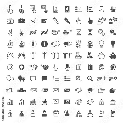 Wallpaper Mural Set of 100 Political Minimal and Solid Icons. Vector Isolated Elements Torontodigital.ca