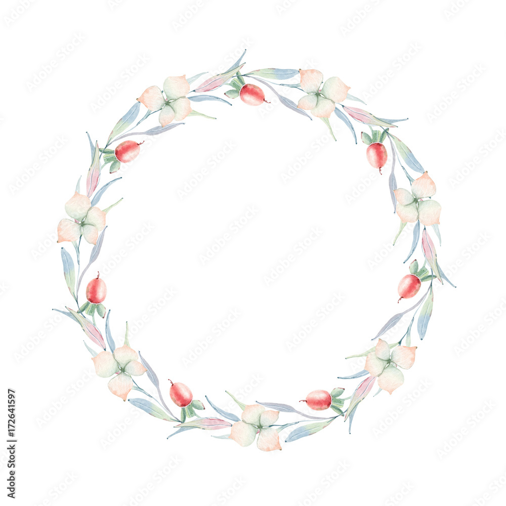 Elegant watercolor flowers circle frame Elegant watercolor flowers circle frame