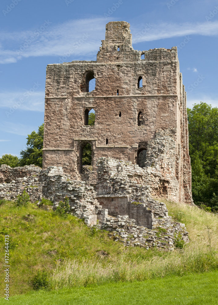 The ruins of Norham Castle in north Northumberland, England, UK.