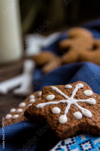 Christmas cookies on wooden table