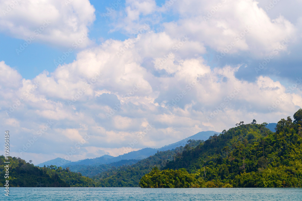 Beautiful mountains lake river sky and natural attractions in Ratchaprapha Dam at Khao Sok National Park, Surat Thani Province, Thailand Beautiful mountains lake river sky and natural attractions in Ratchaprapha Dam at Khao Sok National Park, Surat Thani Province, Thailand