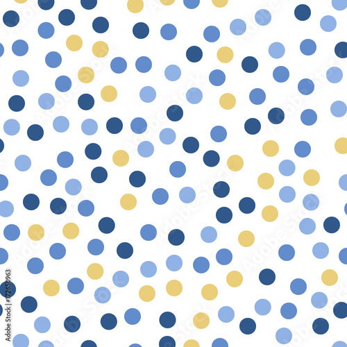 Colorful polka dots seamless pattern on black 24 background. Fine classic colorful polka dots textile pattern. Seamless scattered confetti fall chaotic decor. Abstract vector illustration.