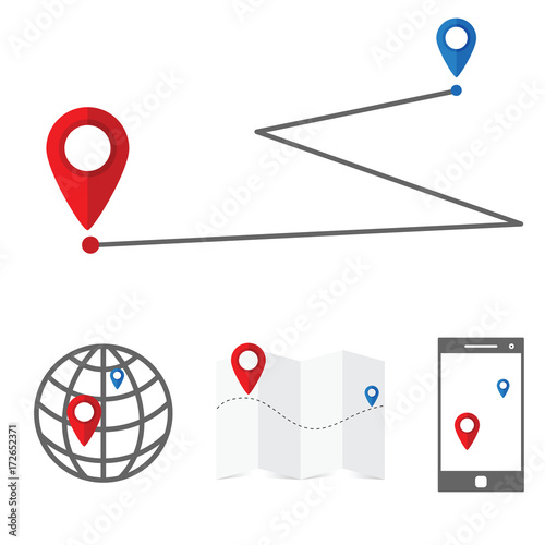 navigation symbol set with globe and mobile phone illustration