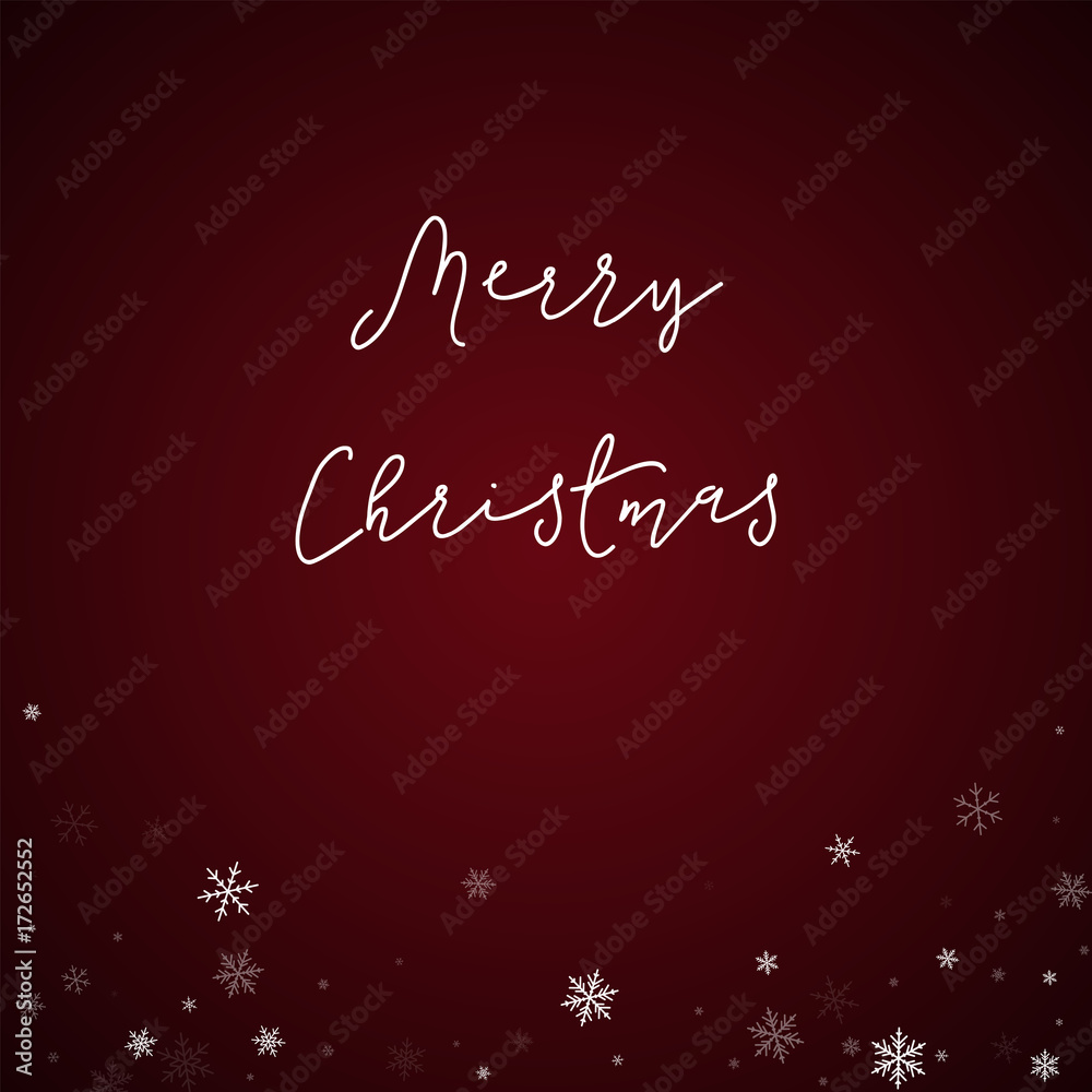 Merry Christmas greeting card. Sparse snowfall background. Sparse snowfall on red background. Wonderful vector illustration.