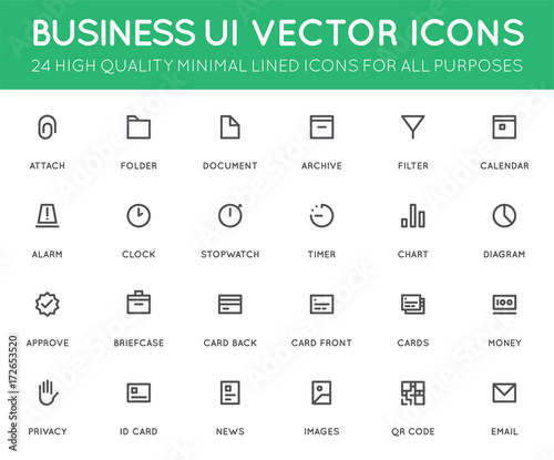 Business User Interface (UI) Vector Icon Set. High Quality Minimal Lined Icons for All Purposes.