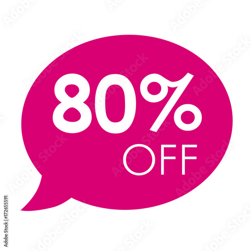 Special offer 80% sale pink speech bubble tag vector illustration. Discount offer price label, symbol advertising in retail, sale promo marketing, 80% off discount sticker, ad offer on shopping day