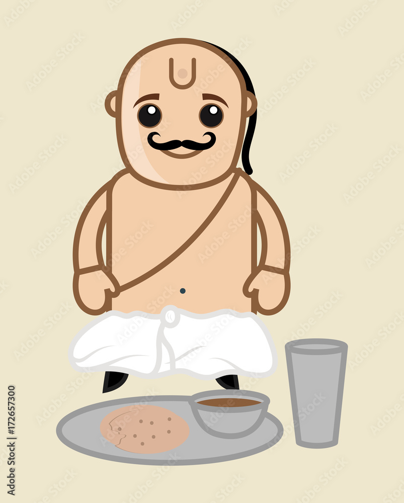 Hungry Cartoon Brahman Character Stock Vector | Adobe Stock