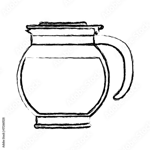 rounded glass jar recipient of coffee with handle monochrome blurred silhouette vector illustration