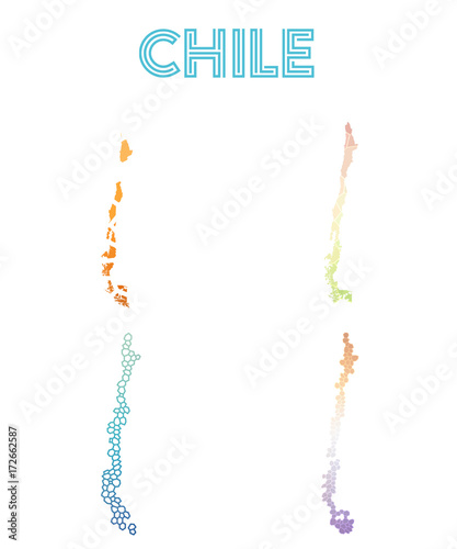 Chile polygonal map. Mosaic style maps collection. Bright abstract tessellation, geometric, low poly, modern design. Chile polygonal maps for infographics or presentation.