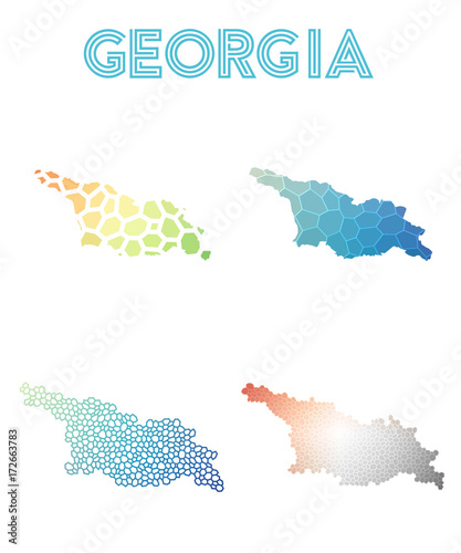 Georgia polygonal map. Mosaic style maps collection. Bright abstract tessellation, geometric, low poly, modern design. Georgia polygonal maps for infographics or presentation.