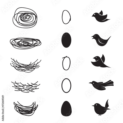 Vector of bird's nest and eggs and birds on white background. Easy editable layered vector illustration. photo