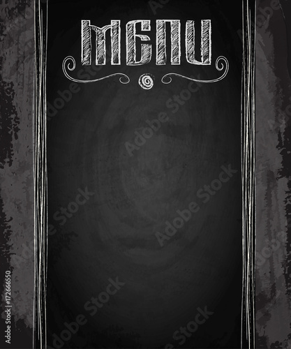Menu of restaurant on black chalkboard background