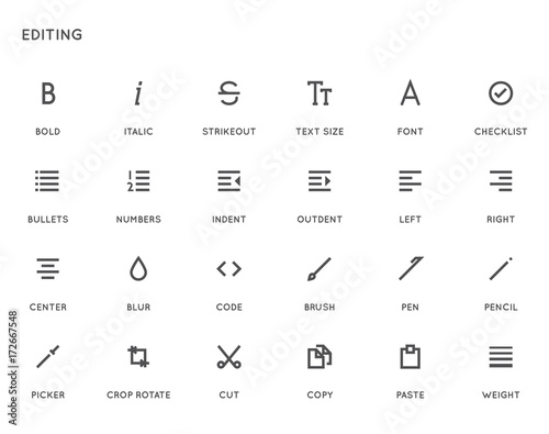 Text Editing User Interface (UI) Vector Icon Set. High Quality Minimal Lined Icons for All Purposes.