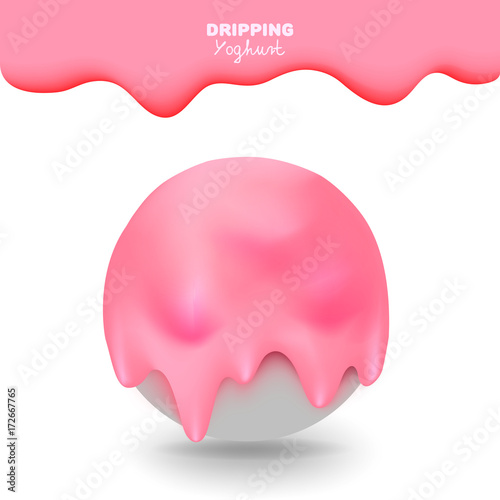 Dripping strawberry milkshake, yoghurt or ice cream
