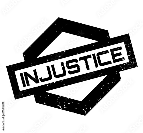 Injustice rubber stamp. Grunge design with dust scratches. Effects can be easily removed for a clean, crisp look. Color is easily changed.
