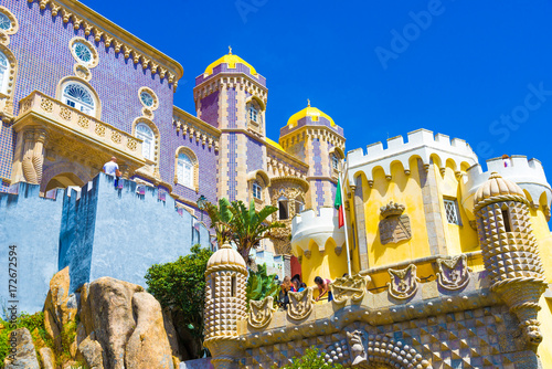 Beautiful architecture of Pena palace in Sintra town, Lisbon - Portugal