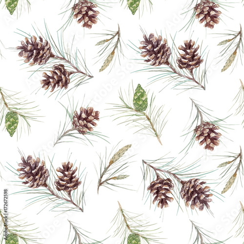 Watercolor fir cone pattern © zenina