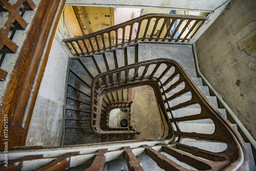 Old staircase of an abandoned house