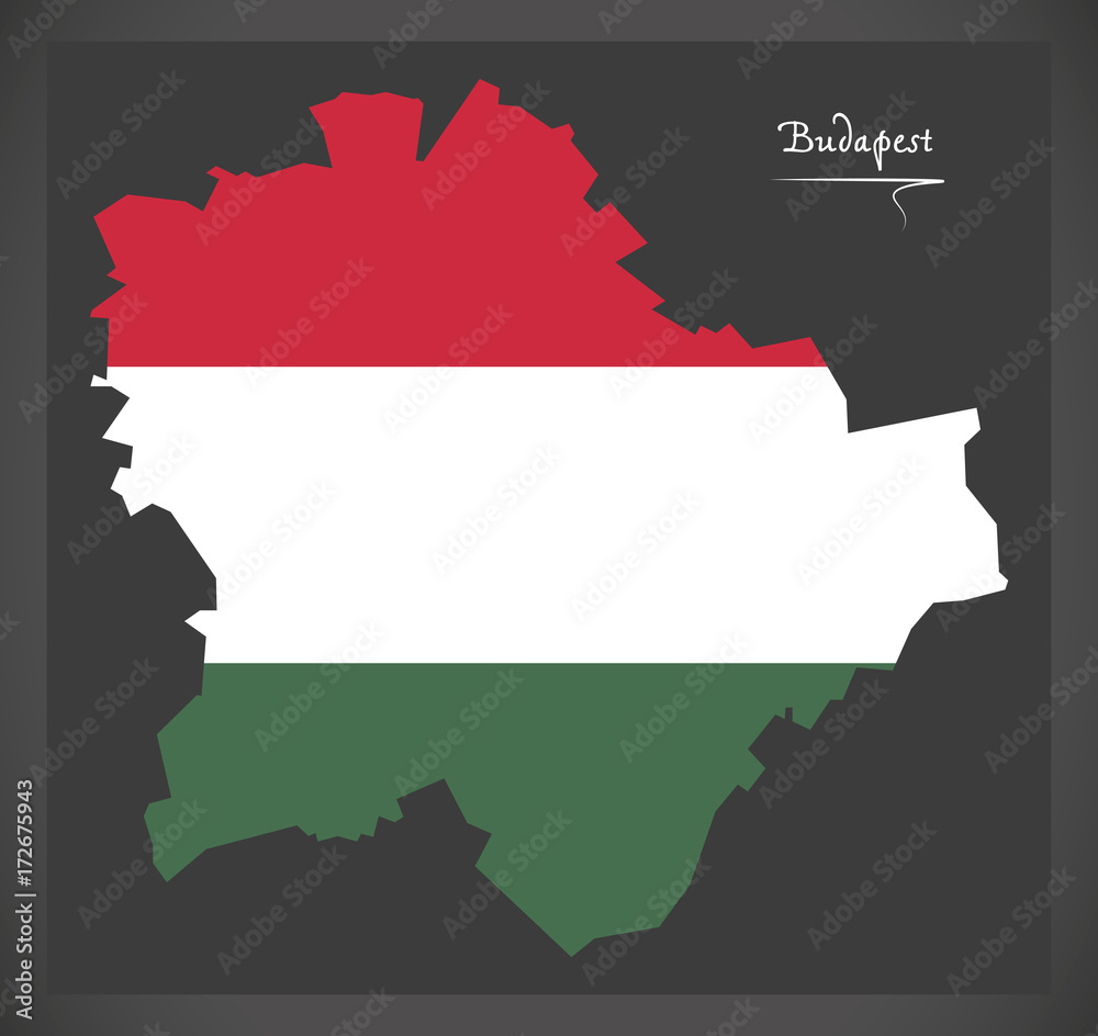 Fototapeta premium Budapest map of Hungary with Hungarian national flag illustration