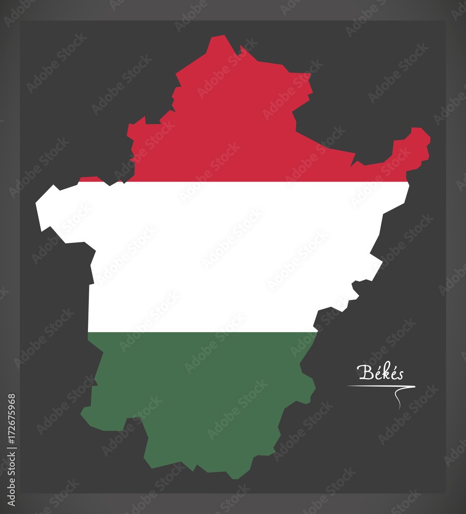 Fototapeta premium Bekes map of Hungary with Hungarian national flag illustration