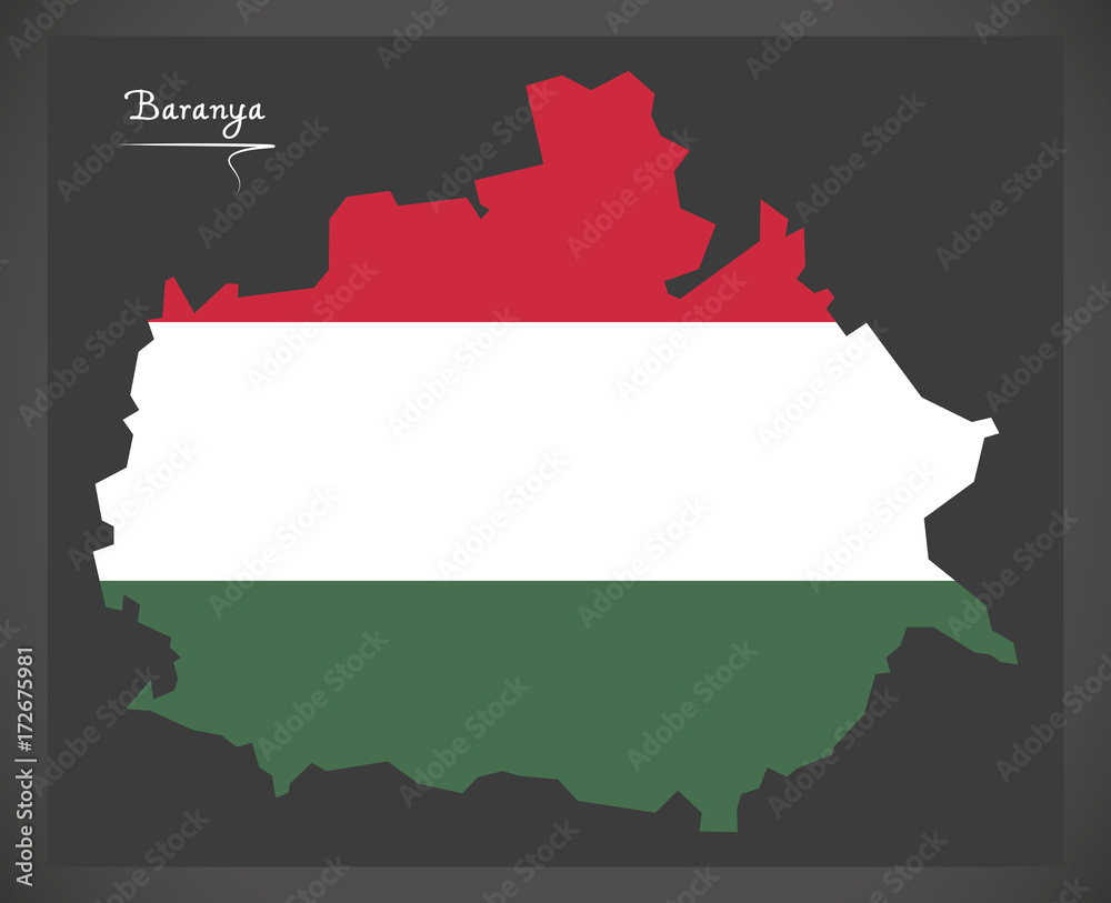 Fototapeta premium Baranya map of Hungary with Hungarian national flag illustration