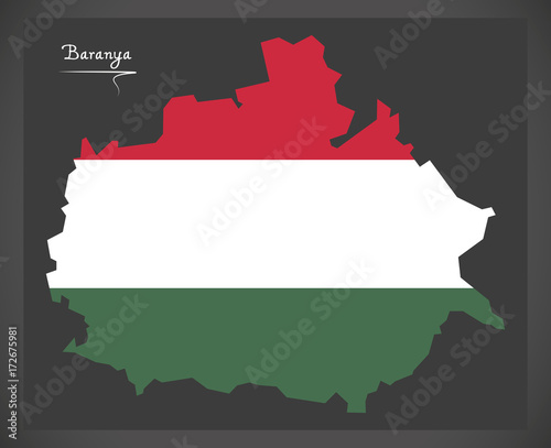 Baranya map of Hungary with Hungarian national flag illustration