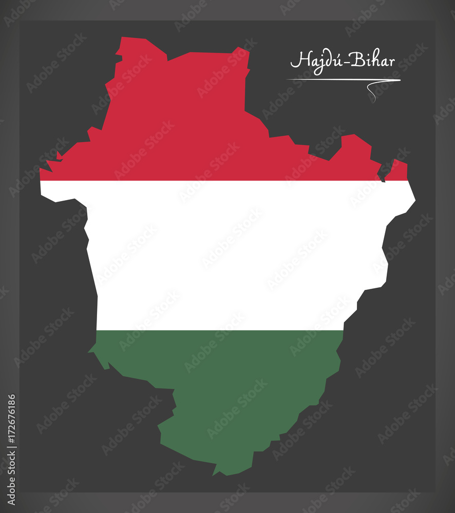 Fototapeta premium Hajdu-Bihar map of Hungary with Hungarian national flag illustration