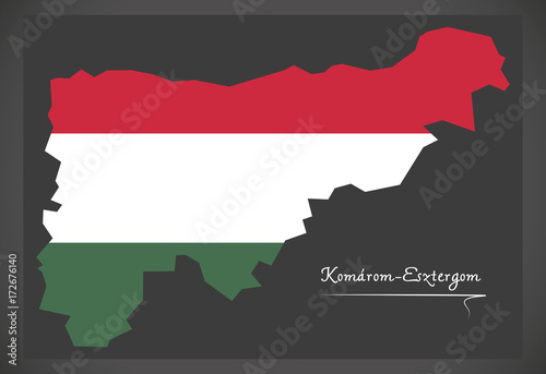 Komarom-Esztergom map of Hungary with Hungarian national flag illustration photo