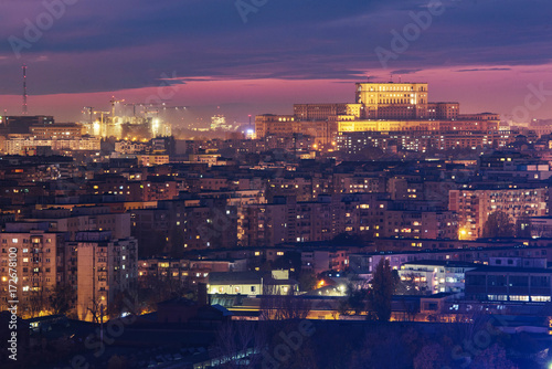 Bucharest view from above at sunset