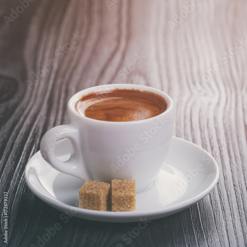 classic double espresso on wood table