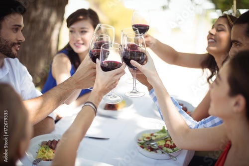 Group of friends toasting champagne glasses © wavebreak3