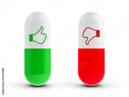 Pills with thumbs up & down