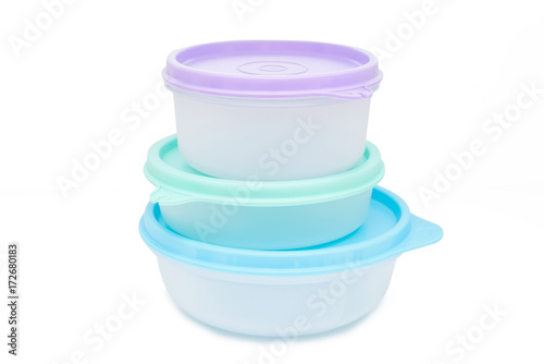 Modern plastic food containers isolated