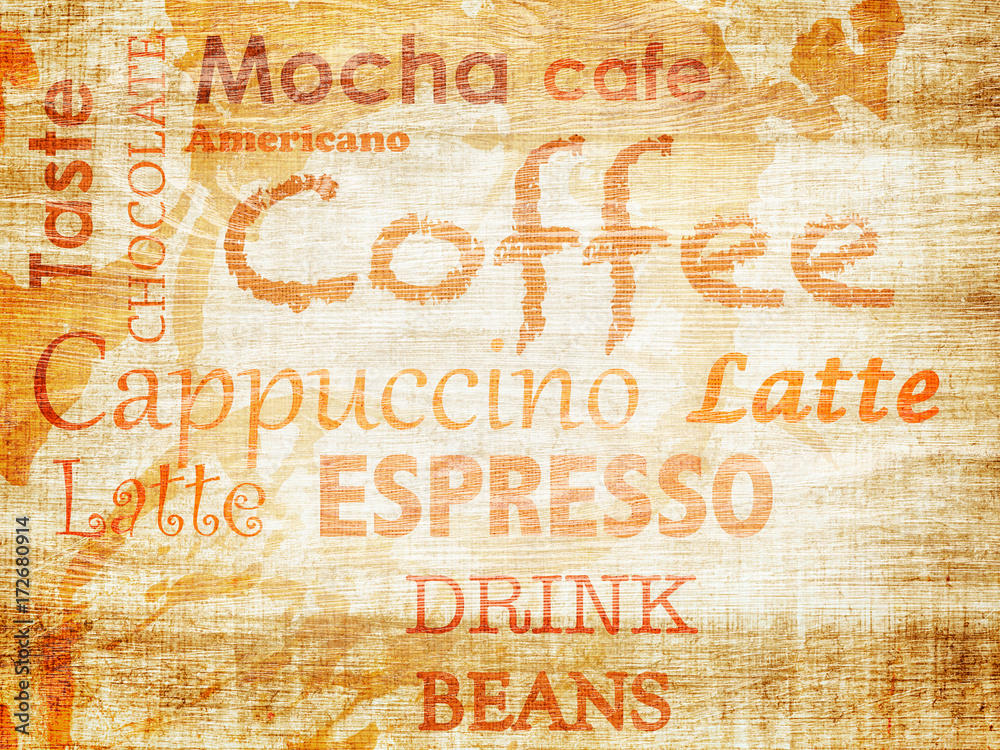 Coffe text on a grunge background