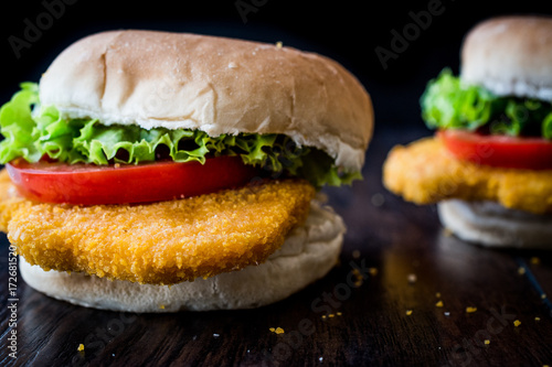 Chicken Burger with tomatoes and lettuce.