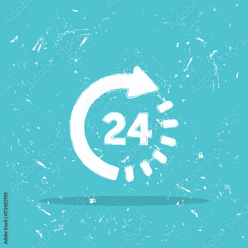 Open around the clock serving clock arrow sign