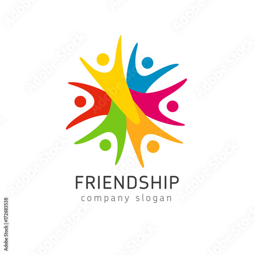 Colorful happy people logo. Vector concept of children playing together or team building or education group activity