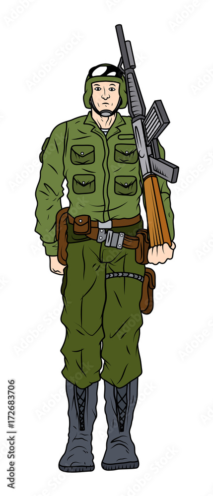 Fototapeta premium Cartoon Army Soldier with Gun
