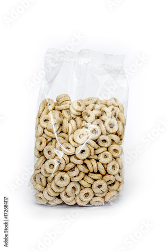clear package of corn white circles stay on white background.
