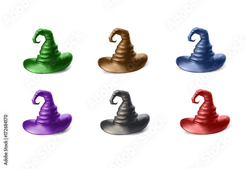 Witch hats set isolated on white background