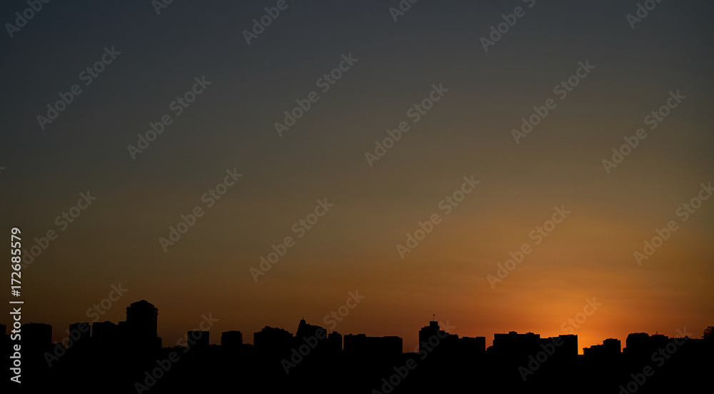 Beautiful Silhouette Sunset over the Baku city, Azerbaijan