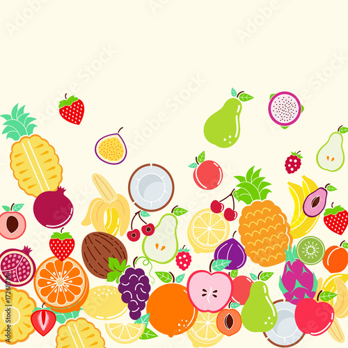 Fruit mix background - apple  pineapple  banana  plum  orange  pear  peach  cherry