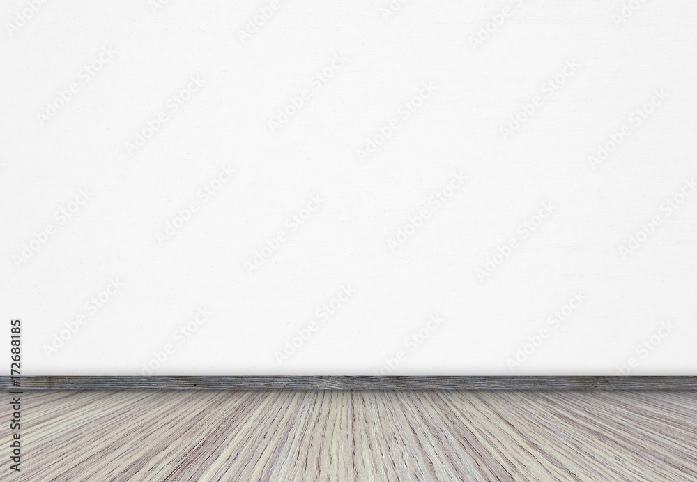 Pine floor and white wall, interior of an empty living room