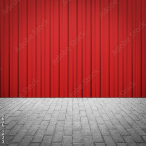 Outdoor stone block tile floor with red wall © ParinPIX