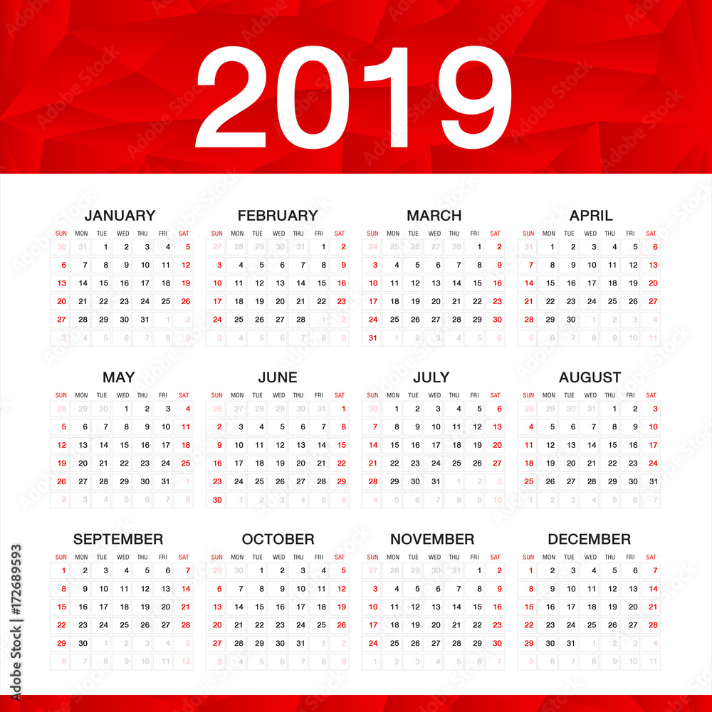 Calendar For 2019 Year