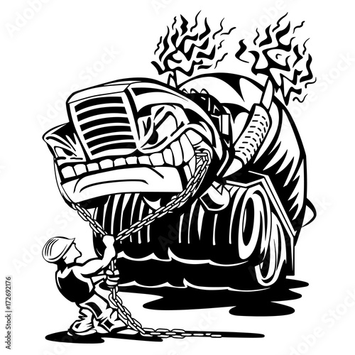 Cement mixer truck with driver cartoon vector illustration
