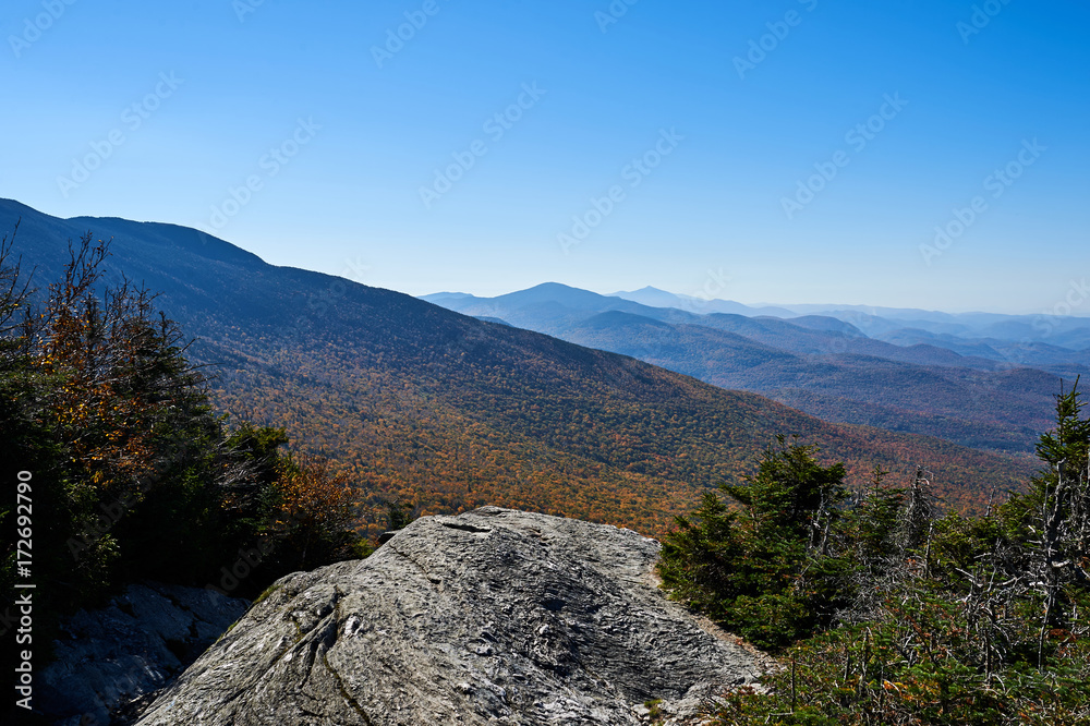 Beautiful foliage on mountain in Vermont blue sky