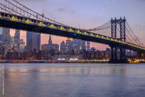Manhattan Bridge and Downtown Manhattan during sunset © quietbits