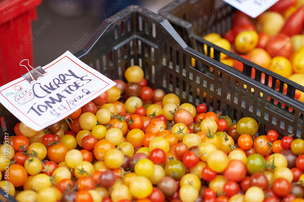 Organic cherry tomatoes on farmer's market